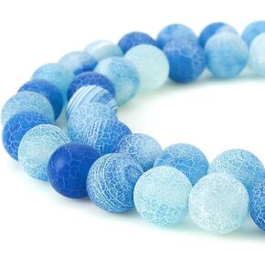 BEADNOVA 8mm Blue Frosted Agate Unpolished Cracked Matte Gemstone Gem Strand Round Loose Beads for Jewelry Making