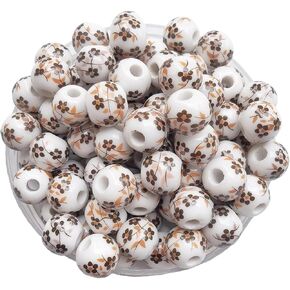 Xeahung Handmade Porcelain Beads 80PCS Pink Flower Ceramic Beads 10mm Round Porcelain Beads for Bracelets Ceramic Beads for Jewelry Making Earring Necklace Adults Christmas Birthday Gifts (Pink)