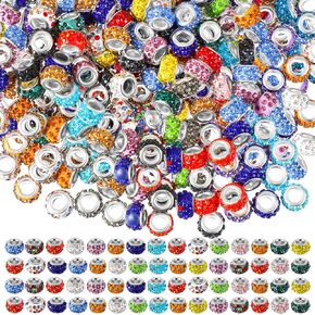 Crowye 400 Pieces Large Hole Glass Beads Bulk European Craft Beads Large Hole Beads for Jewelry Making 10 mm/ 0.47 Inches Mixed Color Glass Beads for DIY Bracelet Necklace (Elegant)