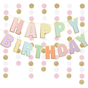 Pre-Strung Happy Birthday Banner, Butterfly Birthday Decorations, Happy Birthday Decorations with Butterfly Decorations and Hanging Swirl Streamers, Birthday Decorations for Women