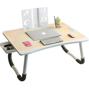 Foldable Lap Desk, ASIYUN Wide Surface Bed Desk with Book Stand/Cup Slot/Storage Drawer, Portable Laptop Bed Tray Table for Eating, Working, Studying, Watching Movie