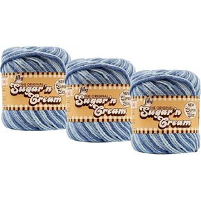Bulk Buy: Lily Sugar 'n Cream Super Size 100% Cotton Yarn (3-Packs) ~ Ombres, Scents, Stripes, Twists (Faded Denim SS #19181)3