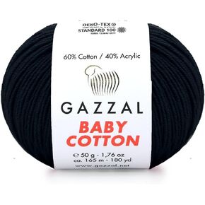 1 Pack (Skein) Gazzal Baby Cotton, 60% Cotton 40% Acrylic, Each Ball 1.76 Oz (50g) / 180 Yards (165m), DK- Worsted, Knitting Yarn, Amigurumi Yarn, Baby Yarn, 3433
