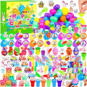 120 Pcs Prefilled Plastic Easter Eggs Filled with Assorted Toys Stickers Inside for Kids Boys Girls Toddlers Easter Theme Party Favors Easter Eggs Hunt Basket Filler Stuffers Classroom Prize Supplies