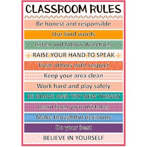 Fsaoor Boho Classroom Rules Poster 11.8"x16.5" Class Rules Poster Chart for Classroom Decorations Inspirational Posters Motivational Poster for Kindergarten Elementary High School Teacher Supplies