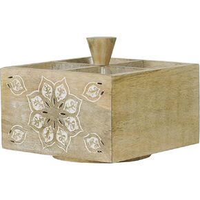 Mela Artisans Spinning Wooden Pen Holder - Serena, Whitewash | Pencil Cups for Desktop Organization | Rustic Farmhouse Decor | Elegant Office Desk Accessories | 4 Storage Compartments