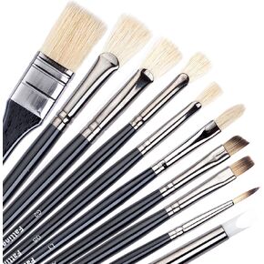 Falling in Art Long Handle Paintbrush Set for Gouache, Natural Hog Bristle Artist Brushes, Professional Mixed Painting Art Supplies for Oil, and Acrylic Painting 10 PCS