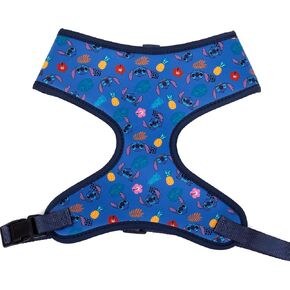 Disney Plastic Buckle Pet Harness, Lilo and Stitch Poses and Icons Scattered Blues Black, Fits 15" Neck and 18-29" Chest