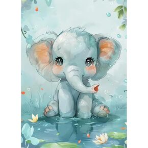 Sanjee Diamond Painting Kits for Adults, 5D DIY Cute Elephant Diamond Art Kits, Round Full Drill Diamond Dots Paintings Diamond Painting for Home Wall Decoration Gift, 12x16inch