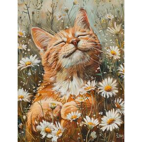 Bimkole 5D Diamond Art Kits for Adults Orange Cat, Full Drill DIY Rhinestone Embroidery Set Paint with Diamonds Art Daisy Animals by Number Kits Cross Stitch Home Wall Craft Decoration 12x16 Inch