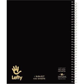 Roaring Spring Lefty Spiral Notebook, Wide Ruled One Subject Left Handed Notebook, 10.5" x 8.5", 100 Sheets, Assorted Color Covers
