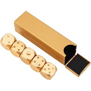 Precision Aluminum Alloy Dice Solid Metal Dice Set Table Game Dice Poker Games Dices Set with Case 5Pcs (Gold Rec Box) Dice Set 6 Sided Gold Dice Set