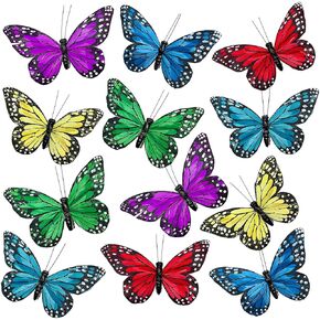 Butterfly Clip On Decorations - Set of 24 Vibrant Multi Colored Craft Butterflies Clips- Party Home Decor Spring Ornaments– Wreaths Plants Centerpieces Home Décor