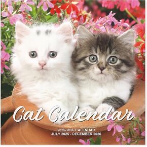 Calendar 2025-2026 - 2025-2026 Wall Calendar from Jul. 2025 - Dec. 2026, 18 Monthly 2025-2026 Cat Calendar with Unruled Blocks, 12" x 24"(Open) Wall Calendar for Office School Home Planning