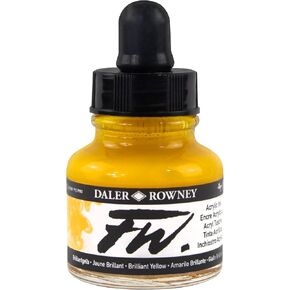 Daler-Rowney FW Acrylic Ink Bottle Brilliant Yellow - Versatile Acrylic Drawing Ink for Artists and Students - Permanent Calligraphy Ink - Archival Ink for Illustrating and More