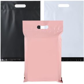 Poly Mailers with Handle 10x13 120 Pcs, Self-Seal Shipping Bags, Easy to Carry Packaging Bags for Small Business Boutique Clothing (Black, Pink & White)