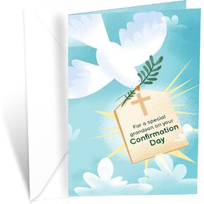 Prime Greetings Grandson Confirmation Card, Made in America, Eco-Friendly, Thick Card Stock with Premium Envelope 5in x 7.75in, Packaged in Protective Mailer