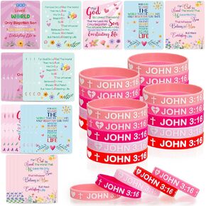 John 3:16 Cards with Bracelets Bible Valentine's Cards Silicone Bracelets for Classroom Party Favors Exchange 25 Packs