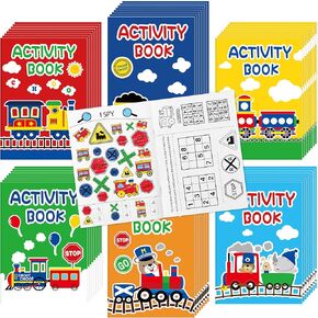 JAPBOR Train Activity Coloring Books - 24PCS Mini Trains Activities Color Book Bulk for Kid Party Favors, Transportation Themed Small Colouring Pages for Birthday Gifts Class Drawing Painting Game