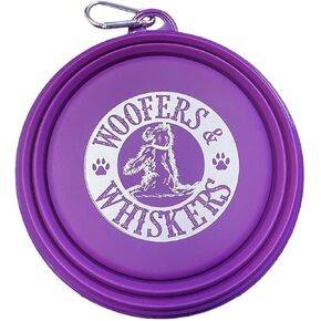 Quick Attach Collapsible Pet Food or Water Bowl with Carabiner for Traveling with Dogs - Large 7" Diameter - (Purple)