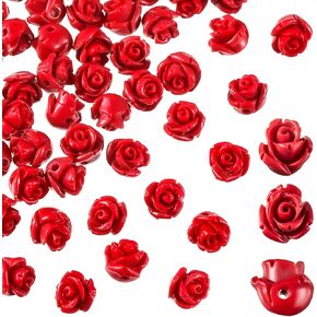 200 Pieces Cinnabar Carved Rose Beads 8mm Red Rose Cinnabar Beads Detailed Carved Flower Loose Charm for Jewelry Making Necklace Bracelet Earring DIY Craft Supply