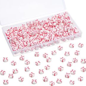 200PCS Baseball Beads， UHOMENY Baseball Shape Polymer Clay Spacer Loose Beads Ball Sports Beads for Bracelets Necklace Earrings Charm Making Craft DIY Supplies