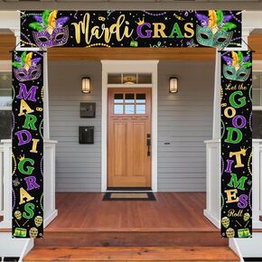3 PCS Mardi Gras Decorations Banner Purple Mardi Gras New Orleans Fence Banner Banner Banner Kit Let the Good Times Roll Door Banner Decister