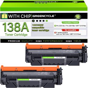 greencycle 138A W1380A [with Chip] Compatible Black Toner Cartridge Replacement for HP 138A W1380A Work with Laser Jet Pro 3001dw 3001fdw MFP 3101fdw Series Printer Ink ( 2-Pack )