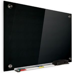 Real Glass Dry Erase Board, 18" x 24", Tempered Glass Surface, Frameless Wall Mount, with 4 Assorted Color Markers and Eraser, by Better Office Products (Bright White)