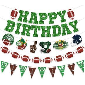 Football Party Decorations, Football Birthday Party Decorations Includes Happy Birthday Banner and Paper Pennant Bunting Triangle Flag, Football Themed Birthday Decor