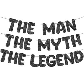 مسبقا الرجل الأسطورة The Legend Glitter Banner Men's Birthday 9.8 FT Banner Banner Party Party Decorations Bachelor Party Party Garland For Men Gifts (Black)