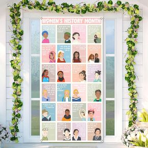 Women’s History Month Door Cover National Women’s Day Party Decorations Famous Women Motivational Inspirational Pink School Classroom Office Door Banner