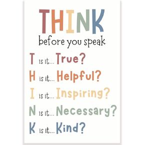 Think Before You Speak Classroom Poster - Positive Inspiring Motivational - 12 x 18 Inch - Classroom Decor - Classroom Must Haves - Back To School Decor - CPS0109