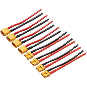 4 Pairs XT30 Pigtails XT30U Plug Male Female Connector Adapter with 15cm 16AWG Silicone Wire for 2S LiPo Battery Micro FPV Drone
