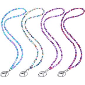 Ornaland 4 Pcs Lanyards for id Badges Teacher Lanyard Beaded Lanyard Bohemian Lanyard Suitable for Office Leisure or As Gift