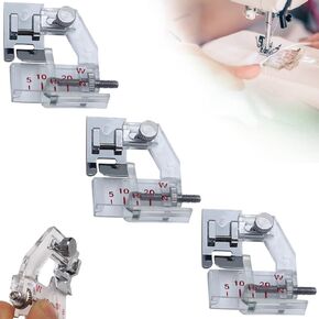 3 PCS Bias Tape Binding Foot, Adjustable Bias Tape Binder Foot, Brother Sewing Machine Feet, Roller Sewing Machine Presser Foot, Bias Tape Binder Foot Adjustable Range from 5mm to 20mm