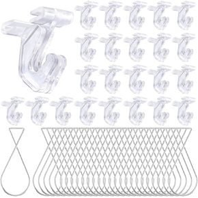 30 pcs Drop Ceiling Hanger Kit- 15 pcs Crystal Clear Hinged Polycarbonate T-Bar Clips and 15 pcs Ceiling Tile Hooks for Hanging Plants & Decorations at Classroom, Offices, Hold up to 10lbs