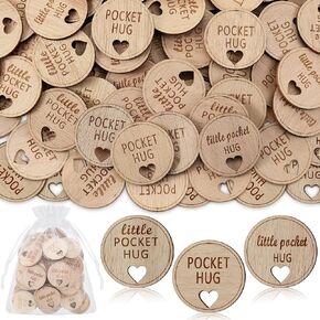 150 Pcs Wooden Pocket Hug Token Bulk with 3 Pcs Organza Bags Remembrance Little Heart Star Round Pocket Hug Keepsake for Family Birthday Celebration of Life Funeral Love Gifts (Round)