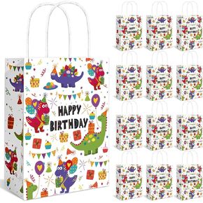 Sanixin 16 Pcs Dinosaur Party Favor Bags Dinosaur Gift Bag with Handle Dinosaur Goodie Candy Bags for Dinosaur Themed Birthday Party Favors
