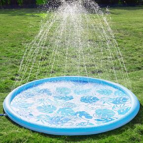 SLOOSH Splash Pad Sprinkler Mat - 6ft Tropical Leaves Outdoor Water Play Toys for Kids Dogs, Backyard Summer Party Decor Outside Water Games Fountain Pool Children Boys Girls Toddlers Baby (Blue)