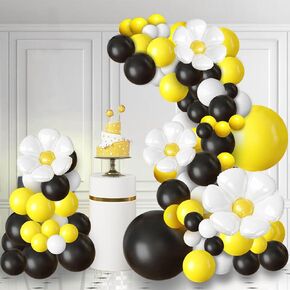 Black Yellow Balloon Garland Arch Kit, Daisy Themed, 12 Inches Long, 8 Inches Wide, 0.3 Inches High, Unisex, Children, Birthday Celebrants, Flower Lovers