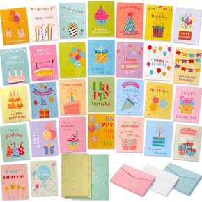 Birthday Cards Bulk - 30 PCS Unique Happy Birthday Gift Cards for Kids with Envelopes & Stickers, Birthday Greeting Cards For Women & Men, 30 Designs Gift Cards Birthday for Office, Family, Kids, Friends