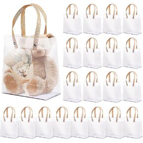 20 Pcs Clear Plastic Gift Bags with Handles,Small Reusable Plastic Gift Wrap Bags,Party Favor Bags for Wedding Birthday Baby Shower DIY(5.9 x 5.1 x 2.4 Inch)