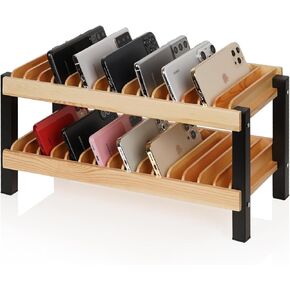 Echaprey 30-Grid Wooden Cell Phone Holder Desktop Multiple Classroom Cell Phone Holder Phone Storage Organizer Rack Box Caddy for Office School Classroom with 1-30 Number Stickers