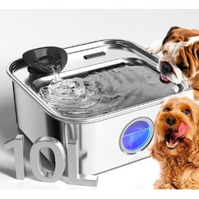 oneisall Dog Water Fountain, 2.6Gal/10L Stainless Steel Dog Water Bowl Dispenser with Washable Filter& Deeper Drinking Aera, Ultra-Quiet Pet Water Fountain for Small Medium Large Dogs and Multi-Pet