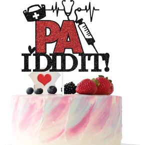 Congrats CNA Cake Topper, Congrats RN/BSN/PA, Nursing School Grad Cake Decor, Medical School Graduation Party Decorations Black and Red Glitter (CNA)