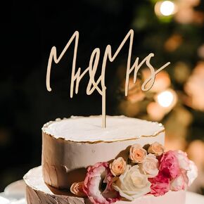 Mr & Mrs Wedding Cake Topper in Wood (Design 04)