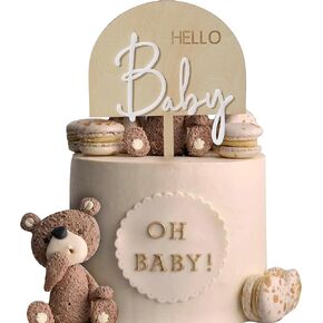 Hello Baby Cake Topper - Baby Shower Cake Decorations, Wood & Acrylic Gender Neutral Party Cake Topper, Baby Shower Decoration (HELLO BABY CT)