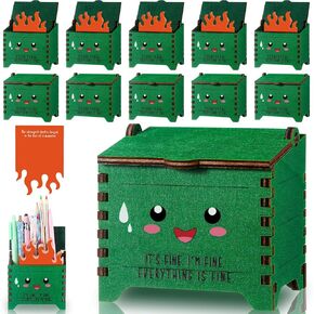 Sherr Emotional Support Dumpster Desk Accessories Employee Month Appreciation Gifts Bulk Funny Wooden Pencil Holder with Fire Flame Sticky Notes for Team Coworker Office Staff Social Worker(6 Set)