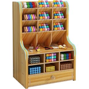 Marbrasse Upgraded Wooden Pencil Holder, Pen Organizer for Desk, Easy Assembly, Art Supply Organizer, Desktop Stationary Organizer Caddy (JB-B16-Cherry Color)